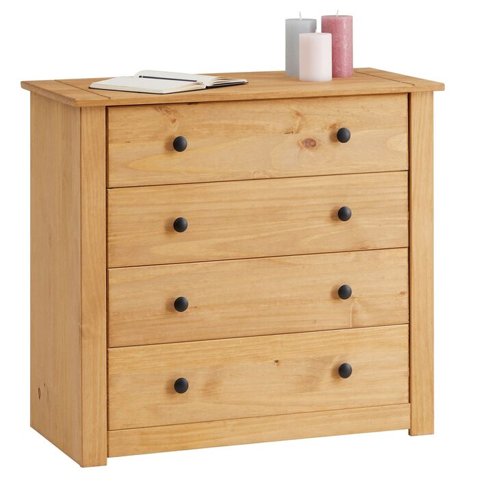 Комод CARO Furniture Cancun у стилі кантрі, виготовлений з масиву сосни, сучасний сервант з 4 шухлядами, сервант з тонованою та вощеною поверхнею