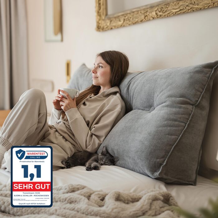 Подушка для спини Bjrn&Schiller - Подушка для читання для ліжка та дивана, клиноподібна подушка, подушка для спини на стіну, подушка для сидіння, настінна подушка, велика з чохлом, який можна прати (сіра, 140 см) сіра 140 см