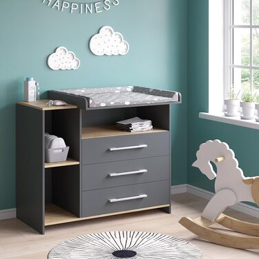Пеленальний столик Vicco Oskar, антрацит/золотистий дуб, 113 x 93 см з 3 шухлядами