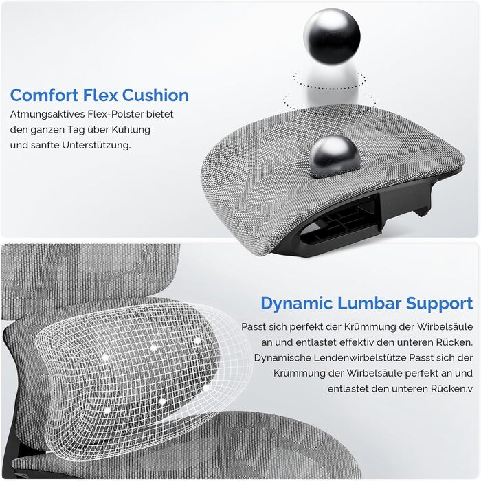 Ергономічне офісне крісло, стілець для роботи з підставкою для ніг, регульована спинка 90-120, поперекова підтримка, підлокітники з 4D PU, міцні металеві ніжки, надзвичайно широка подушка, темно-сірий колір, підходить для дорослих.