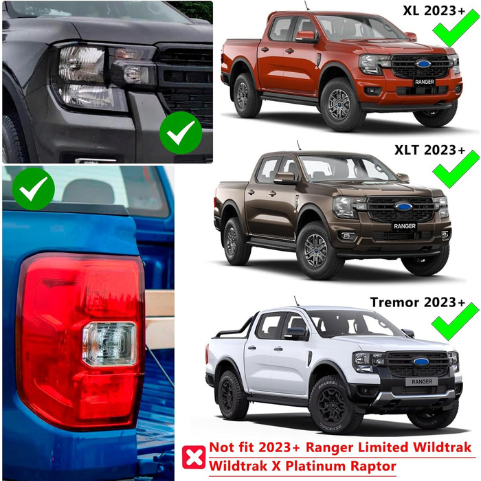 Чохли для фар JHCHAN 2023 Ford Ranger T9 XL XLT Tremor, Комплект сонцезахисного крему ABS Аксесуари для стайлінгового обладнання Комплект безелів фар (низька комплектація)