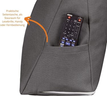 Подушка для спини Sleepling, клиноподібна подушка для ліжка та дивана, поперекова подушка, трикутна подушка для читання, пляжна подушка, подушка зі знімним чохлом, який можна прати, бічна кишеня, ширина 70 см, темно-сіра 70 x 40 x 20 см