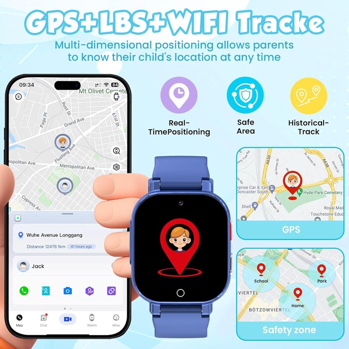 Розумний годинник 4G для дітей з GPS, дитячий годинник з телефоном, відеодзвінками та голосовим чатом, Wi-Fi, SOS, крокомір, будильник, ігри, дитячий подарунковий наручний годинник для дівчаток та хлопчиків віком від 4 років, синій