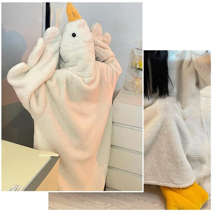 Великий портативний плед Білий гусак кумедний комбінезон з капюшоном для пар, товстий кораловий фліс, гігантський спальний мішок, костюм для косплею, затишний одяг для сну, зима, тепла, піжами, нічна білизна, білий 42