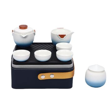 Похідний чайний сервіз Poenvfpo керамічний чайник для подорожей у шкіряній сумці-органайзері, ідеальний для автоподорожей та пікніків на природі
