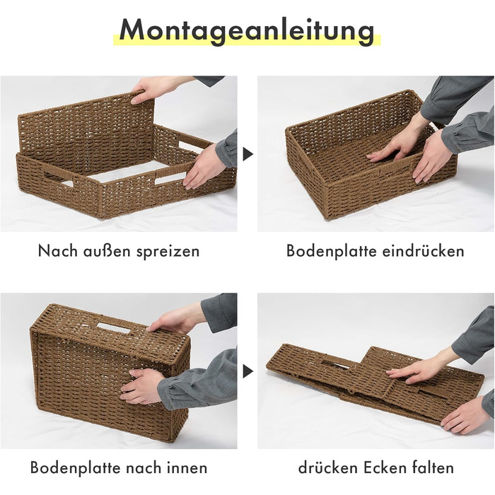 Складані кошики для одягу, Складані кошики з паперової мотузки з натуральних інгредієнтів для організації, Міцні кошики з ручками, Організатори для шаф та полиць, Складані кошики для одягу (чорний, M) Чорний M