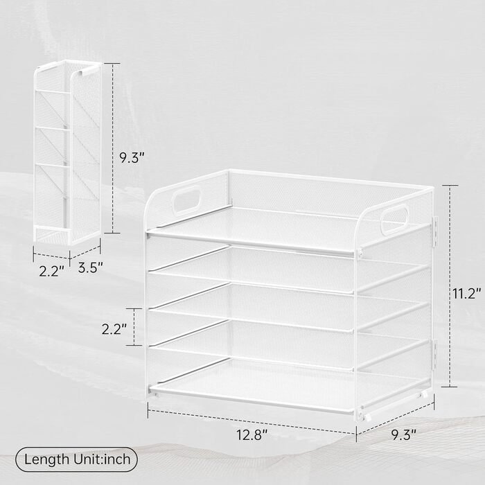 Рівневий органайзер для столу з ручкою та знімними тримачами для ручок, сітчастий органайзер для паперу/файлів на столі, лоток для листів та канцелярського приладдя (білий) Білий 1, 5-
