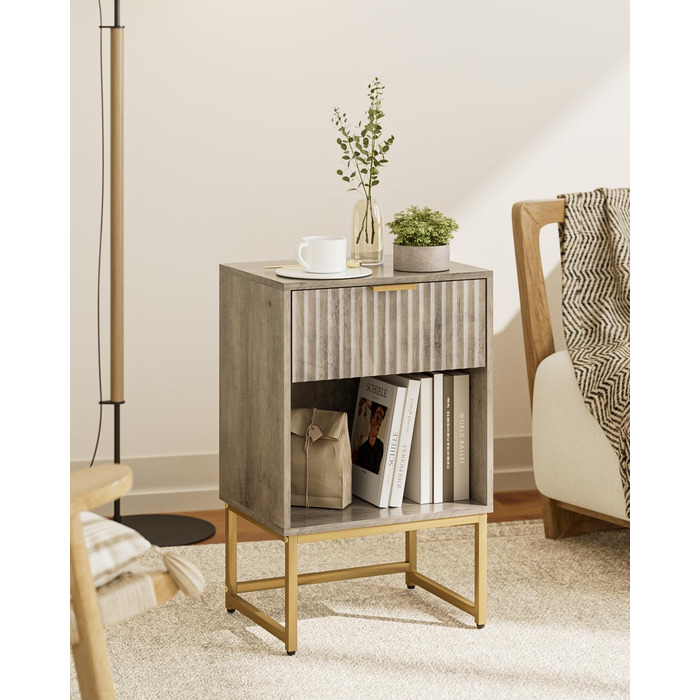 Тумбочка з шухлядою, бічний столик шириною 40 см з великим відділенням, сучасна тумбочка для спальні, вітальні або офісу (40 x 30 x 60 см, сіре заливне покриття) 40 x 30 x 60 см Сіре заливне покриття