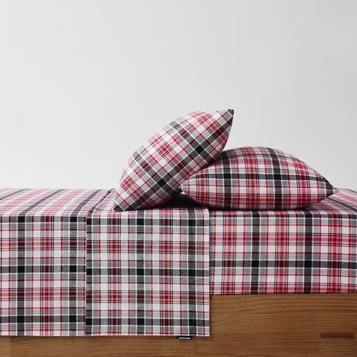Комплект постільної білизни Linen Closet з м&39якою та затишною фланелевою тканиною, 100 бавовна, двоспальне ліжко розміру &quotqueen-size&quot, тартан кольору воронячого воронового горла (стандарт США)