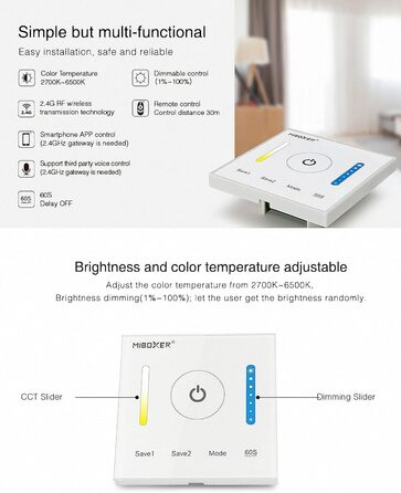 Контролер Miboxer Milight Контролер палички MiLight TOUCH P2 для CCT/TunableWhite від 12-24 В до 5 А для світлодіодних продуктів