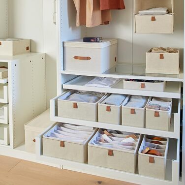 Набір кошиків для зберігання преміум-класу LOVE IT STORE IT з 5 предметів - Організатор для шафи з суміші льону та бавовни - Посилений картоном - Бежевий - 5 коробок 3 розмірів, натуральний