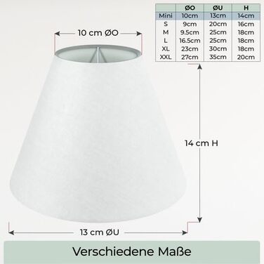 Абажур Wogati Premium E14/E27 Бавовна різні розміри та кольори Колір /Розмір XL Абажур Торшер абажур підвісний світильник абажур для настільної лампи (білий, XS Ø U 13см Ø Ø 10 см H 13 см)