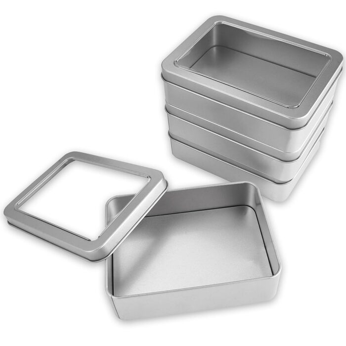 Набір з 4 металевих баночок з кришками, 12.593.5 см. Маленькі металеві коробочки з прозорою кришкою, без петель, для монет, солодощів, ключів, сережок.