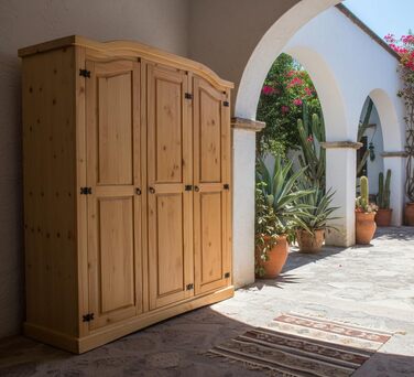 Шафа для спальні Dynamic24 3-дверна шафа New Mexico Ш152xВ193xГ54 см Масив сосни натурального кольору Комод Шафа Багатоцільова шафа Відкрита шафа Коричнева