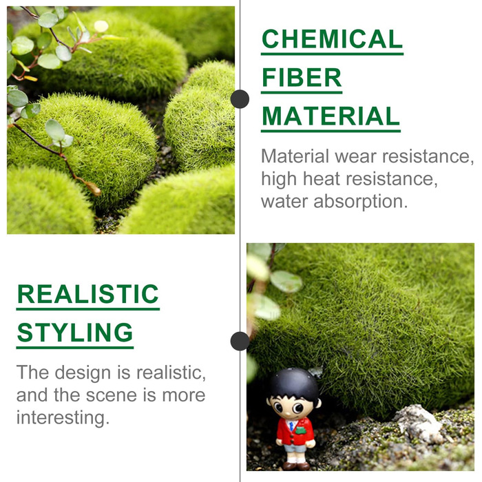 Кульки зі штучного моху. Камені із штучного моху. Камені із штучного моху. Кульки із зеленого моху. Прикраси з штучного моху для казкових садів, квіткових композицій, квіткових композицій, тераріумів і ремесел, 20 шт.