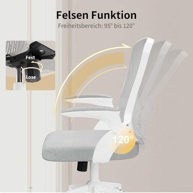 Ергономічне офісне крісло naspaluro, стілець для роботи з підлокітниками, що розкладаються на 90, унікальна поперекова підтримка, дихаюча сітчаста оббивка для домашнього офісу, кабінет, сірий (без підголівника)