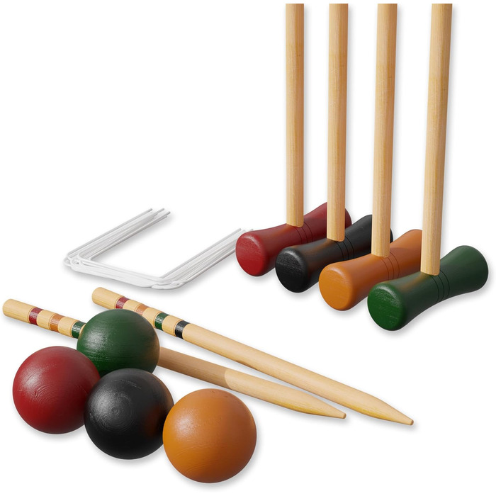 Набір для крокету Carromco на 4 гравці для дорослих, дерев&39яний набір для крокету для дітей, гра на свіжому повітрі Basic-XM, 4 гравці, дерев&39яна гра в крокет