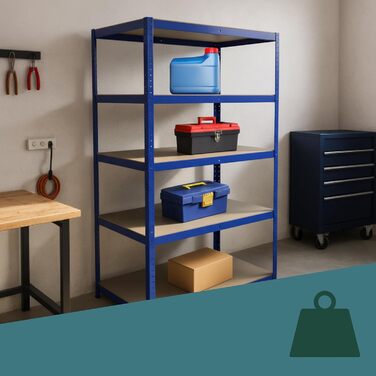 Міцний стелаж Relaxdays, ВxШxГ 180x100x60 см, вантажопідйомність 1250 кг, 5 полиць МДФ, полиця для зберігання в підвалі, вставного типу, синій