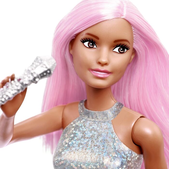 Лялька Barbie Pop Star, одягнена в сліпучу спідницю з мікрофоном і рожевим волоссям, подарунок для дітей від 3 до 7 років, JCW42,