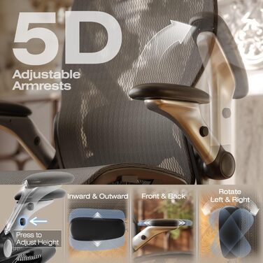 Ергономічне офісне крісло ELABEST X100 з підставкою для ніг, регульованою 3D-підтримкою попереку та вигинною спинкою