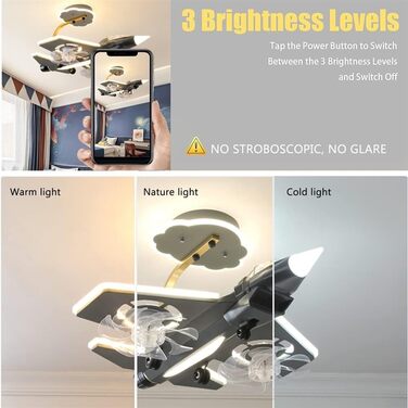 Тихий вентилятор лампа мультфільм літак стельові вентилятори з легким вертольотом модель світлодіодна регульована 6 швидкість вітр