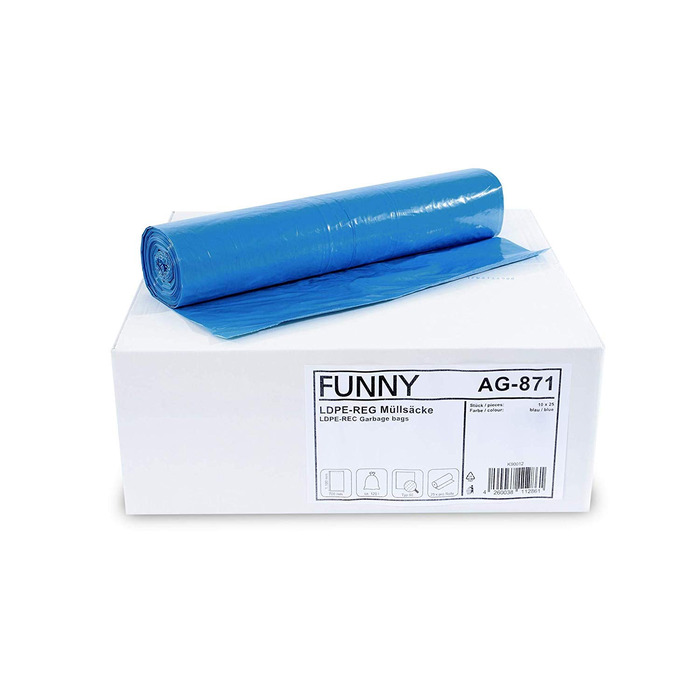 Забавні пакети для перероблених відходів з ПНД, сині, згорнуті в рулон, 120 л, тип 60, 1 упаковка (1 x 250 шт. ) 250 шт. (1 упаковка) Одинарні