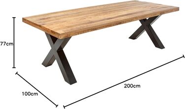 Обідній стіл Riess Ambiente з масиву дерева, Iron Craft 200 см, мангове дерево, промисловий дизайн, з X-подібними ніжками, кухонний стіл, конференційний стіл 200 см