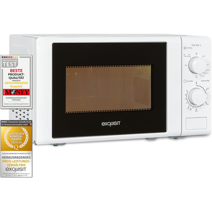 Мікрохвильова піч Exquisit MW 802 G Мікрохвильова піч з грилем 1000 Вт Всього 700 Вт Таймер Мікрохвильова піч маленька та компактна 20 л Garrraum білий Білий Класичний