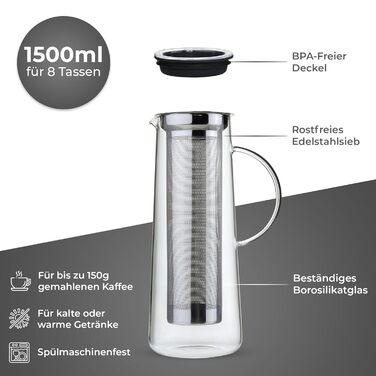Кавоварка 8 чашок, скло, чорний, 0000045017 Aroma Brew