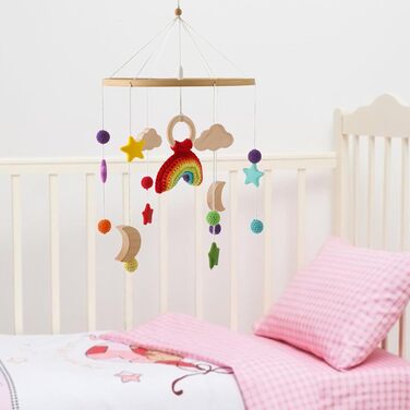 Мобільне дитяче ліжечко Baby Woods Rainbow Mobile Baby Wind Chime з фетровими кульками, хмарою та зіркою Мобільний дитячий кулон для ліжечка (веселка)