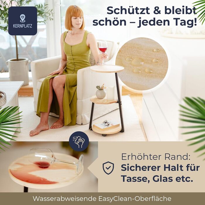 Круглий дерев&39яний журнальний столик ПЕРЕМОЖЕЦЬ ТЕСТУ з 3 полицями Край, що запобігає падінню, натуральний колір, декоративний столик та підставка для рослин для вітальні та спальні, високий столик поруч із диваном, ліжком та диваном