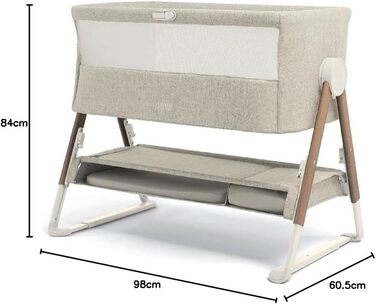Ліжечко-тумбочка Mamas & Papas Lua, знімний кошик, відкидні боковини, матрац у комплекті, 0-6 місяців, колір бежевий