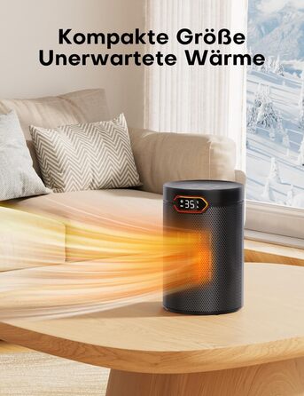 Тепловентиляторний обігрівач PTC потужністю 1500 Вт, енергозберігаючий з режимом ECO, 4 режими нагріву, режим бризу, термостат, 24-годинний таймер, пульт дистанційного керування, захист від перегріву та перекидання, портативний та тихий, для дому та офісу