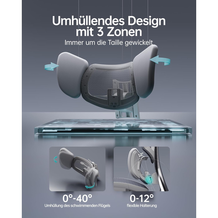 Ультраергономічне офісне крісло Hbada E3, велике та високе офісне крісло з 3-зонною динамічною поперековою підтримкою, механічними підлокітниками на 360, регульованим підголівником у 4 напрямках, сіре