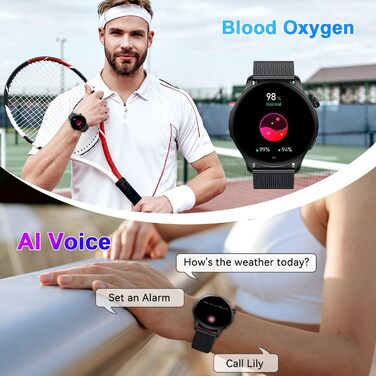 Розумний годинник для чоловіків та жінок з функцією телефону функція Bluetooth-дзвінків, водонепроникний фітнес-трекер, розумний годинник з пульсометром, монітор сну, крокомір, спортивний годинник, Android/iOS, чорний