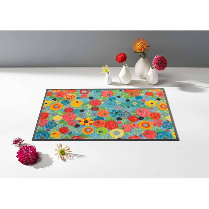 Килимок для дверей, що можна прати та сушити, Flower Power 40x60 см, для використання всередині та зовні приміщень, можна прати, різнокольоровий 40 x 60 см (прямокутний)