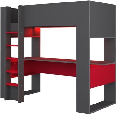 Дитяче двоярусне ліжко Gamex з ігровим столом в антрацитовому та червоному кольорах