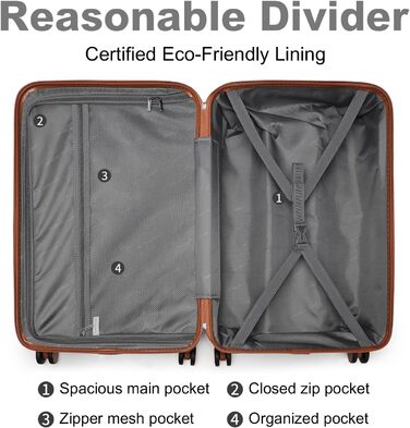 Валіза British Traveller з жорсткою оболонкою середнього розміру 64 x 43 x 26,5 см, дорожня валіза з ABS PC із замком TSA, 4-колісна валіза на візках для подорожей та бізнесу, сіро-сіра M (64 см 57 л)