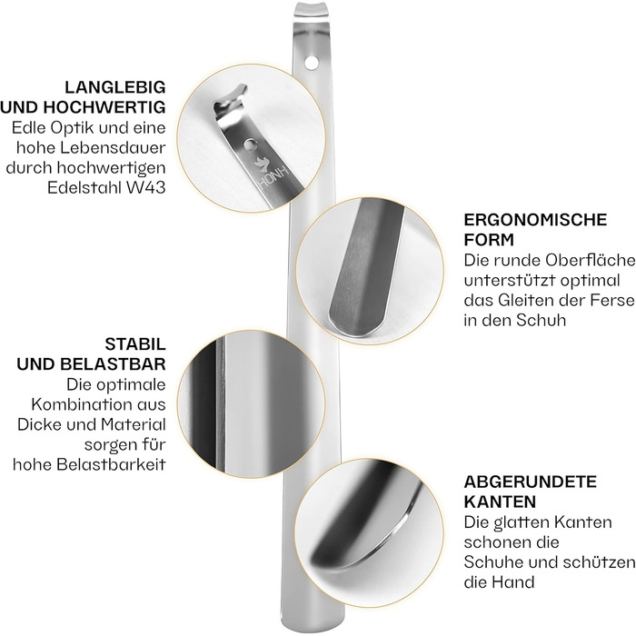 Рожок для взуття з нержавіючої сталі (42 см) - дуже міцний рожок ергономічної форми Сірий