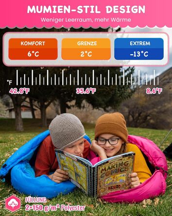 Дитячий спальний мішок KingCamp (до 7C), легкий, водонепроникний, компактний, фланелевий спальний мішок, спорядження для холодної погоди та тепла молоді, аксесуар для кемпінгу, підходить для 10-12 дітей зростом до 1,68 м, рожевий у клітинку, 165x70x45 см