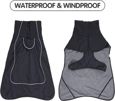 Водонепроникне пальто для собак з флісовою підкладкою - Вітрозахисне зимове пальто та дощовик зі світловідбиваючими смужками - Тепла куртка для собак для використання в приміщенні/на вулиці, всі розміри (чорний, S) Чорний S