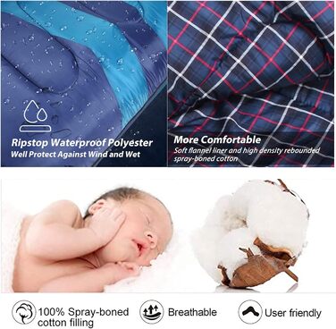 Фланелевий спальний мішок 3-4 сезони 1,6 кг, підходить для зими, осені та весни, виготовлений з порожнистого волокна та приємний для шкіри, водовідштовхувальний, синій