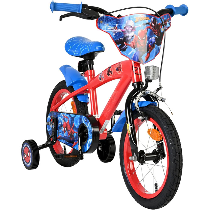 Дитячий велосипед Volare Spider-Man 14 дюймів 3,55 років Ручні та американські гальма, додаткові колеса, захист ланцюга, світловідбивачі Регульоване сідло Подарунок для хлопчиків та дівчаток