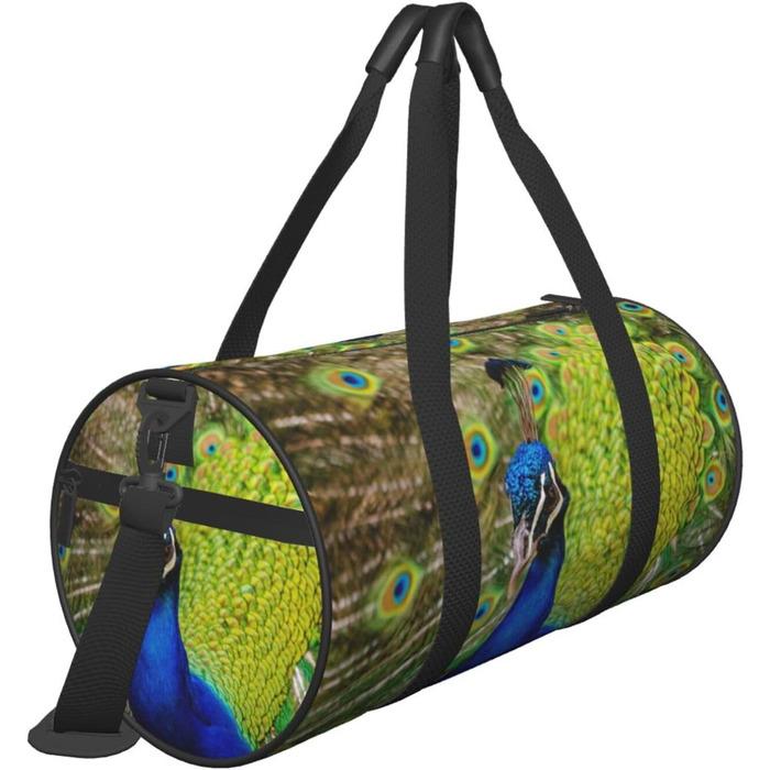 Спортивна сумка, дорожня сумка, стильний принт павича, сумка для подорожей та на ніч, чорна, універсальний розмір