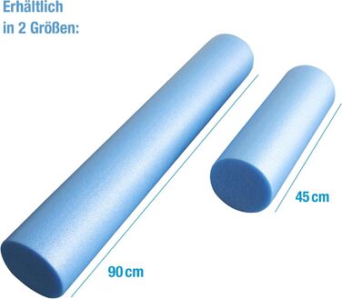 Ролер для пілатесу/йоги Grevinga синього кольору 90 см завдовжки 15 см діаметром твердий в комплекті з плакатом з вправами