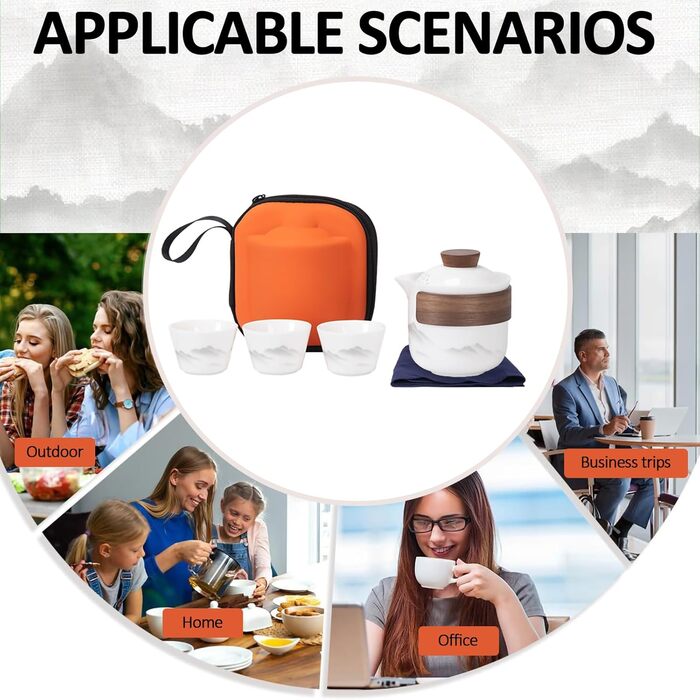 Порцеляновий набір для чайної церемонії Гунфу, портативний керамічний чайник, міні-набір для подорожей Все в одному, для дому, подарунка, кемпінгу, пікніка, офісу, бізнесу та готелю