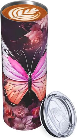 Кухоль з прямою трубочкою, принтом з метеликами та квітами, дорожній кухоль, підходить для кемпінгу, офісу та дому, 590 мл