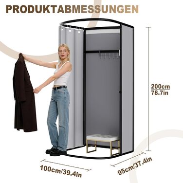 Окремостояча роздягальня, U-подібна, з рухомою рейкою, підлогова переносна ширма для затінення, залізний кронштейн для вушок для роздягальні, для офісу, торгового центру, сірий