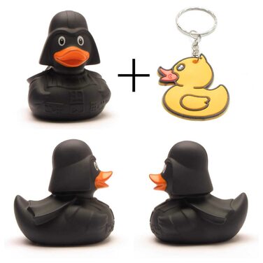 Зірка смерті Скрипуча качка I Чорна зірка IL Гумова качка 8,5 см - в комплекті брелок із гумовою каченям I Подарунок для шанувальн