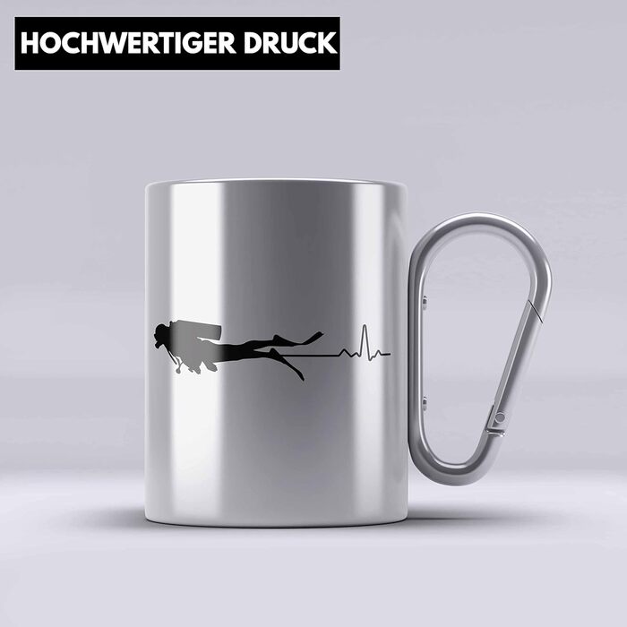 Тренд - Кружка для дайвінгу з нержавіючої сталі з карабіном, подарунковий карабін, кружка з нержавіючої сталі, ідея подарунка з нержавіючої сталі для чоловіків, графічна еволюція дайвінгу, інструктор з дайвінгу, кухоль для дайвінгу (срібна)